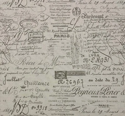 BALLARD DESIGNS DOCUMENT BROWN FRENCH SCRIPT DESIGNER FABRIC BY THE YARD 55" W
