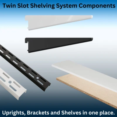 Twin Slot Shelving System Components Brackets Uprights Shelf Boards Black White