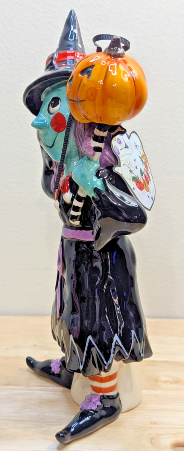 NEW Blue Sky Clayworks Halloween WITCH WITH JACK-O-LANTERN Blue Face NWT