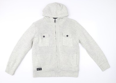 Dissident Herren Strickjacke grau XL mit Kapuze und durchgehendem Reißverschluss