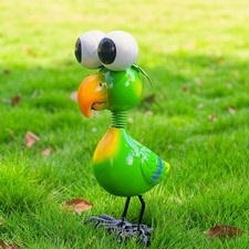STANKGARDEN Metal Parrot Garden Statues Outdoor Decor, Green Funny Bird Outdo...