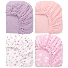 4 Pack 52''x28'' Muslin Crib Sheets Neutral Soft and Breathable Cotton Baby S...