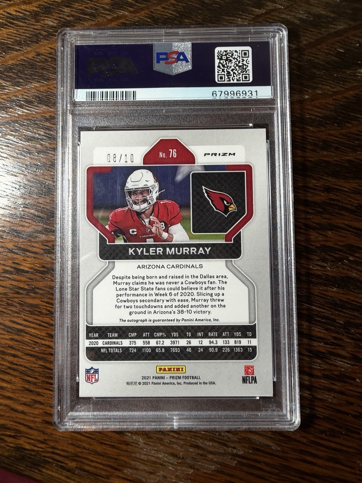 2021 Prizm Kyler Murray Red Shimmer Autograph Auto 8/10 PSA 8 SSP RARE view 2