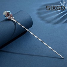 Silver-plated Cloisonne Hairpin Hetian Jade Lotus Hanfu Cheongsam Accessories