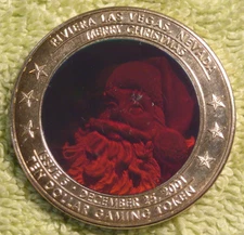 Riviera Hotel & Casino $10 Gaming token Las Vegas Merry Christmas 2001 hologram