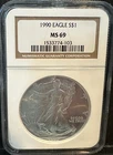 1990 $1 American Silver Eagle NGC MS69 Brown Label