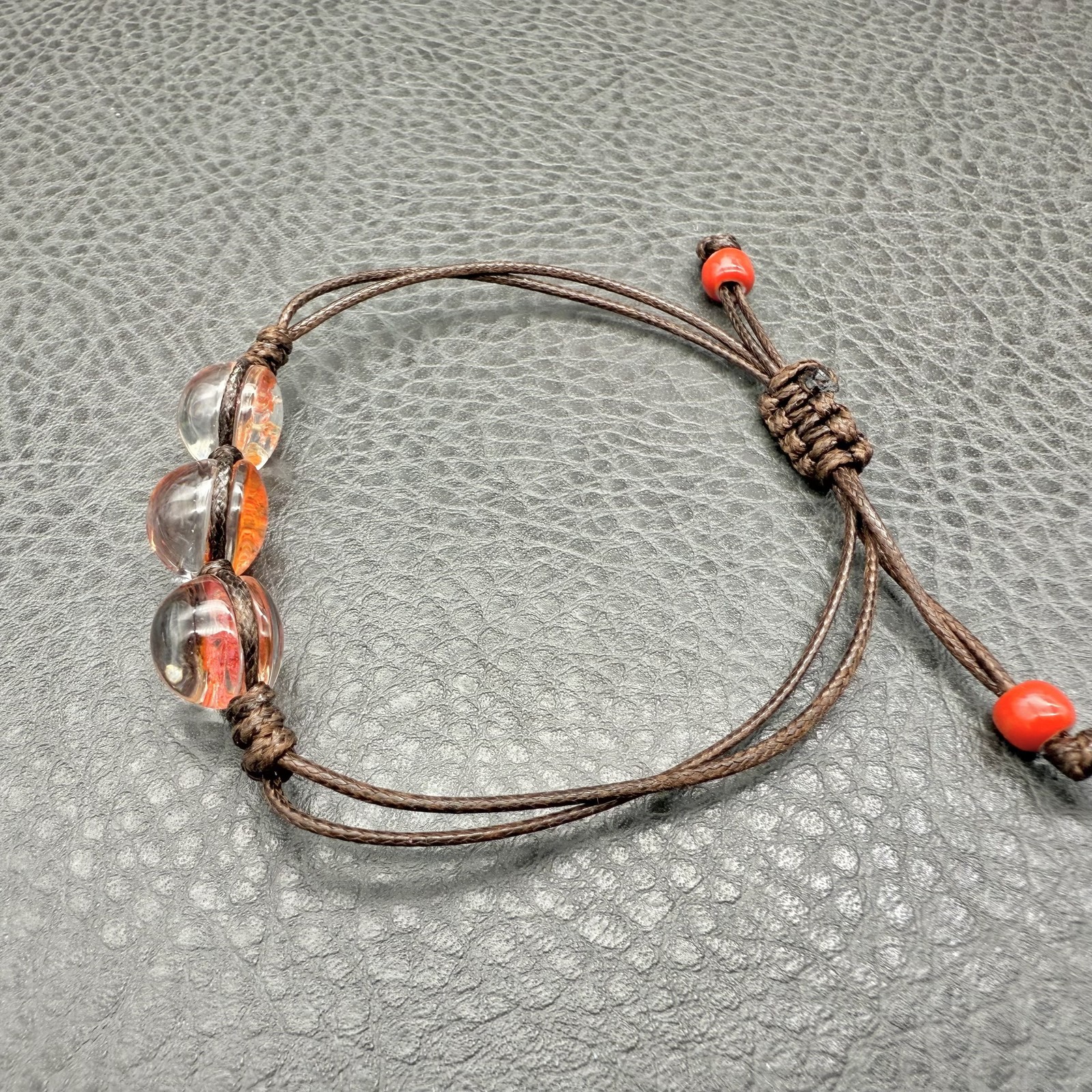 Handmade Macrame Bracelet Adjustable Red Resin Fl… - image 5