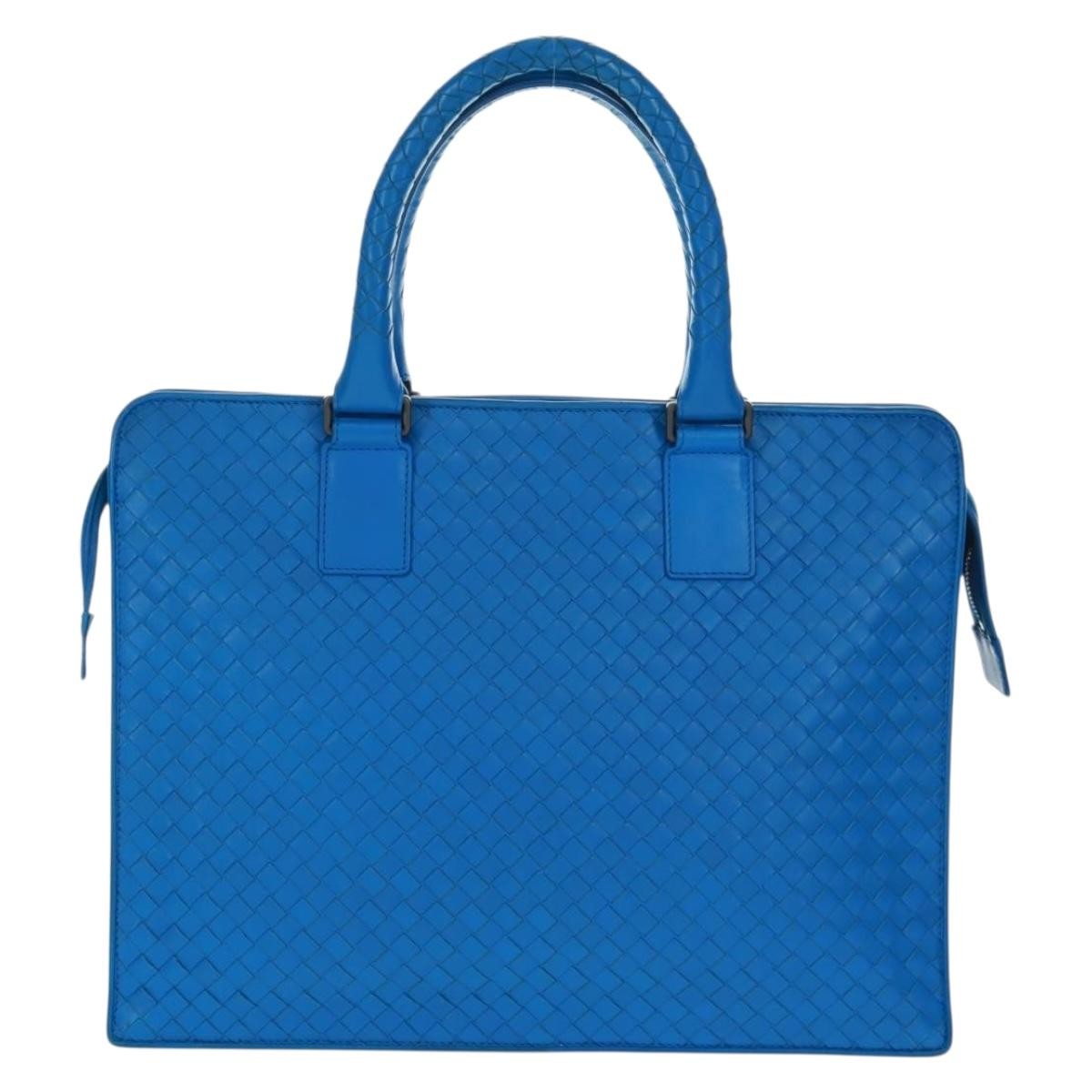 Bottega Veneta Top Zip Briefcase Intrecciato Nappa Blue Leather