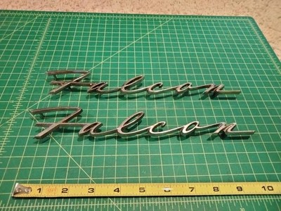 2 - 1963 Ford Falcon Quarter Panel Name Plate Script Emblems C3DB-62291A36-A