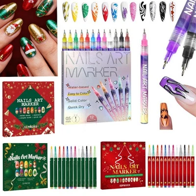MARKENLOS 12 Farben Nail Art Stifte Set Kunst Graffiti Stift DIY Zeichnen Pinsel Malen