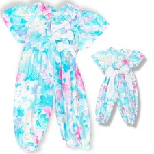 Vintage Baby Girl Pastel Watercolor Floral Long Bubble Romper Outfit 3m / 6m
