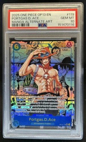 2025 One Piece Portgas D. Ace Secret Rare Manga Alt Art #OP13-119 PSA 10