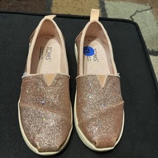TOMS Alpargata Youth Glitter Rose Gold Slip On Shoes Size 2