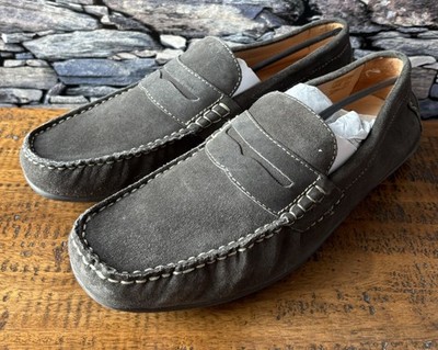 John White Sparks Wildleder Fahrschuh Penny Loafer dunkelgrau Herren UK9 Sommer sehr guter Zustand