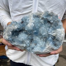 8lb Natural Blue Celestite Crystal Geode Quartz Cluster Mineral Specimen