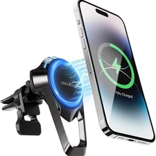 iWALK Magnetic Air Vent Phone Holder & Fast Wireless Car Charger Black