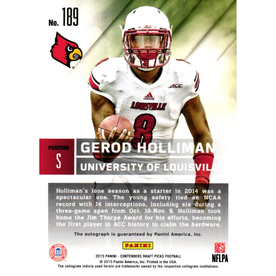 GEROD HOLLIMAN (AU, SP, RC) 2015 Panini Contenders Draft Picks - Autographs /99 - Image 2 of 2