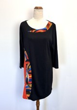 David & Jessie Womens Dress L 12 Knit Black Orange Art Trim Pencil Formal Office