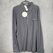 Criquet Polo Shirt Mens XL Blue Steel Casual Golf L/S Pima Cotton