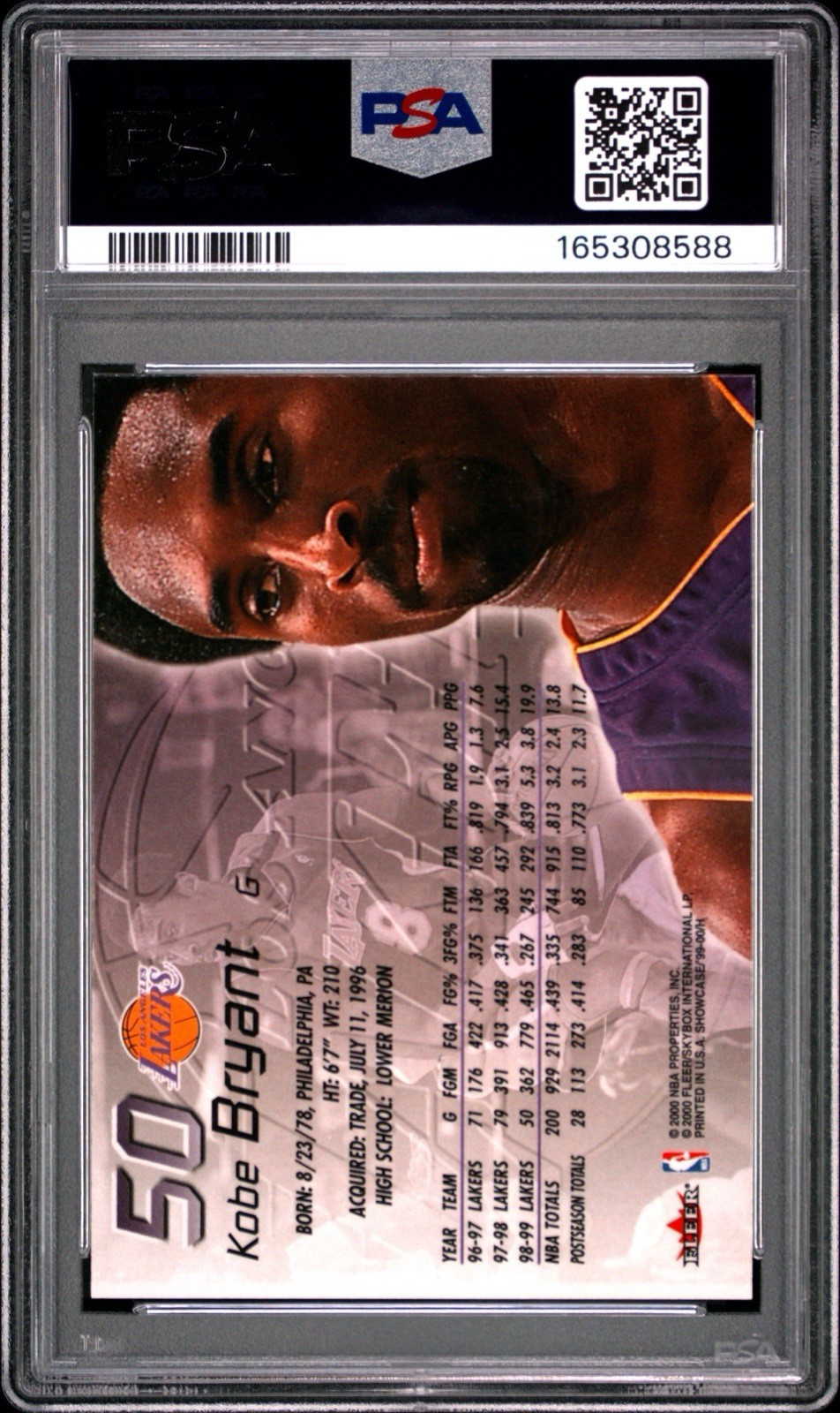 1999 Flair Showcase Kobe Bryant #50 PSA 8 NM-MT Lakers HOF view 2