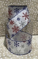 Snowflake Wired Fabric Ribbon-Red, Blue, White, Silver, Glitter. 2 1/2  x10yd