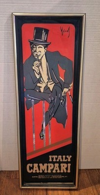 Campari Italy Art Deco Style Advertising Mirror Sign Framed Original from 1970 s