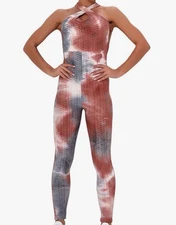 Women Textured Sleevesless Jumpsuits Tie Dye Bodysuits BacklessCrisscross Medium