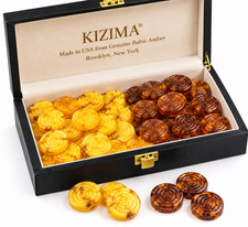 Made in USA Natural Baltic Amber Backgammon Pieces, 32 Handmade Butterscotch &