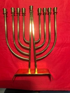 Vintage Solid Brass Menorah Judaica Candle Holder Modernist Design