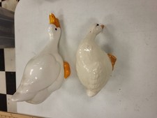 Vintage Ceramic Goose Figurines Pair White Farmhouse Decor Kitchen Country