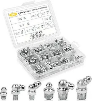 60Pcs Fittings Kit, 1/4 & 1/8 Inch BSP Fittings Assortment with 90 Degree, 45 De