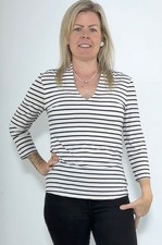 HOBBS 3/4 Slv Aimee Stripe Top V Neck Semi Fit Navy&White (A361)RRP£45