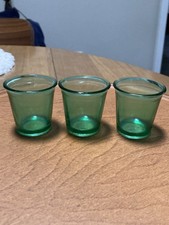 Vintage Akro Agate Green Uranium Glass Toy Cups Miniature Tumbler Set Glows 3pc
