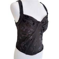Madden NWT Black M Floral Burnout Corset Top Padded Bustier Goth Emo Whimsigoth