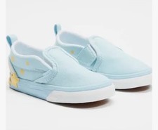 VANS Light Blue Slip-On Canvas Baby Shoes with Star and Rainbow Accents