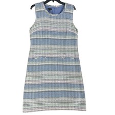 Talbots Tweed Womens 12 Shift Dress Sleeveless Lined Blue Pastel Business 