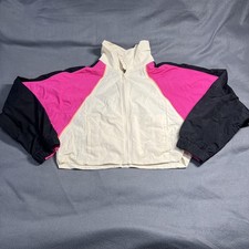 Old Navy Windbreaker Retro Jacket Youth XL 14-16 White Pink Black Colorblock Zip