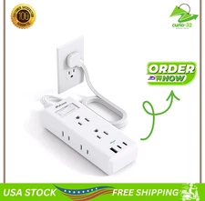 Flat Plug Extension Cord, 5 Ft Ultra Thin Flat Power Strip - 6 Outlets 3 USB Por