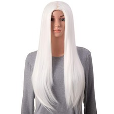 30 Inches Long Straight White Synthetic Hair Women Full Head Cosplay Wig with...