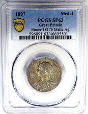 MEDALLA G.BRIT 1897 AR BHM-3506 VICTORIA DIAMANTE JUB GRADUACIÓN PROFESIONAL MS63 ~ ¡RARA 26 MM!