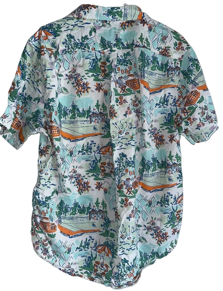 Lands End Mens Traditional Fit Lightweight Poplin Shirt Sz L Green Summer Picnic - Image 3 of 4