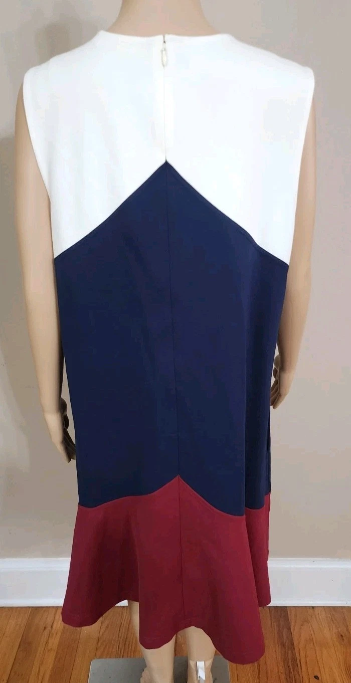 Tory Burch donna taglia XL bianco blu bordeaux senza maniche color block fit svasato
