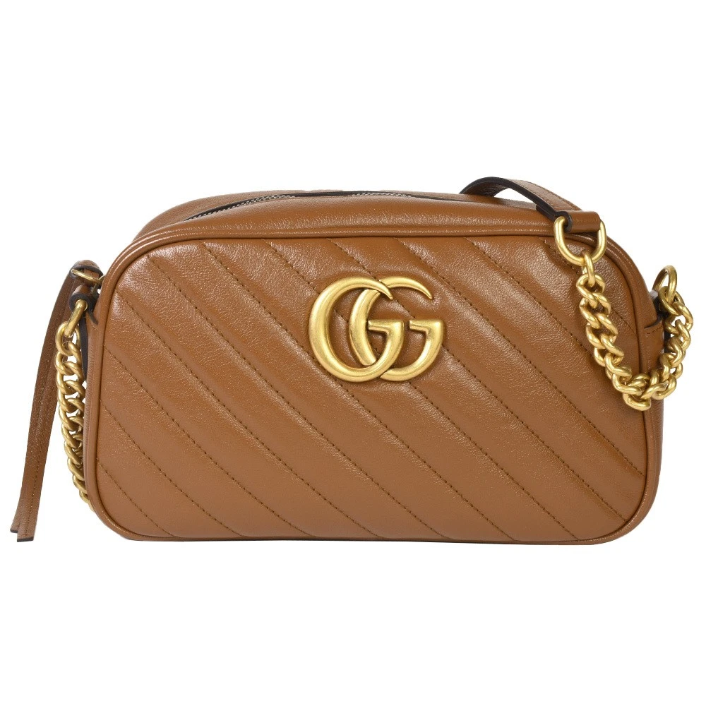 Petit sac à bandoulière matelassé Gucci GG Marmont cuir 447632 marron or quincaillerie