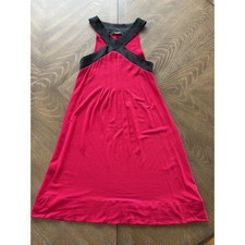 Express Womens XXS Red Black Criss Cross Halter Pleated Empire Mini Dress