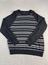 Club Room Sweater Mens Large Gray Merino Wool Blend Striped Crewneck Pullover