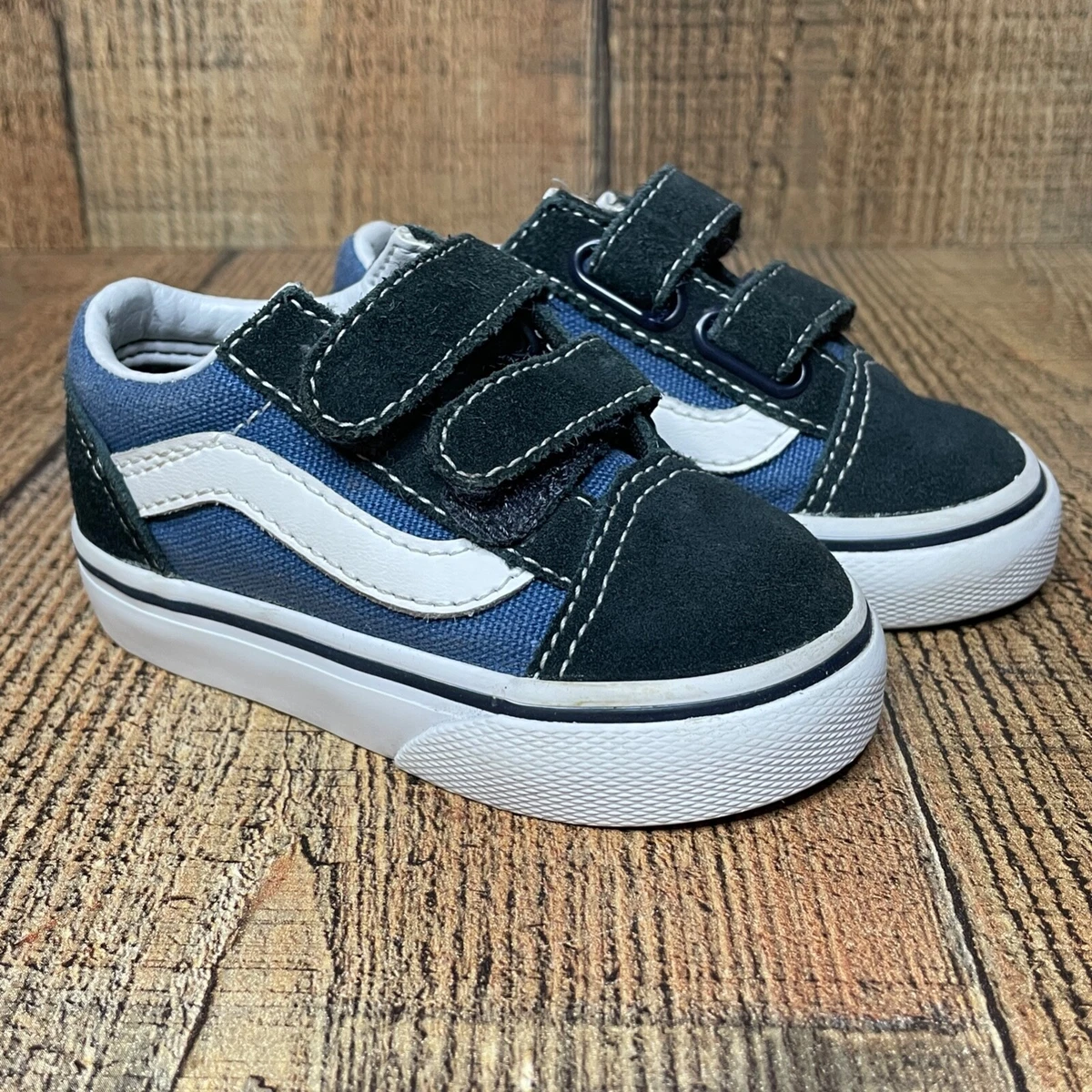 Vans Old Skool Double Strap Black Blue White Toddler Baby Size 4 | eBay