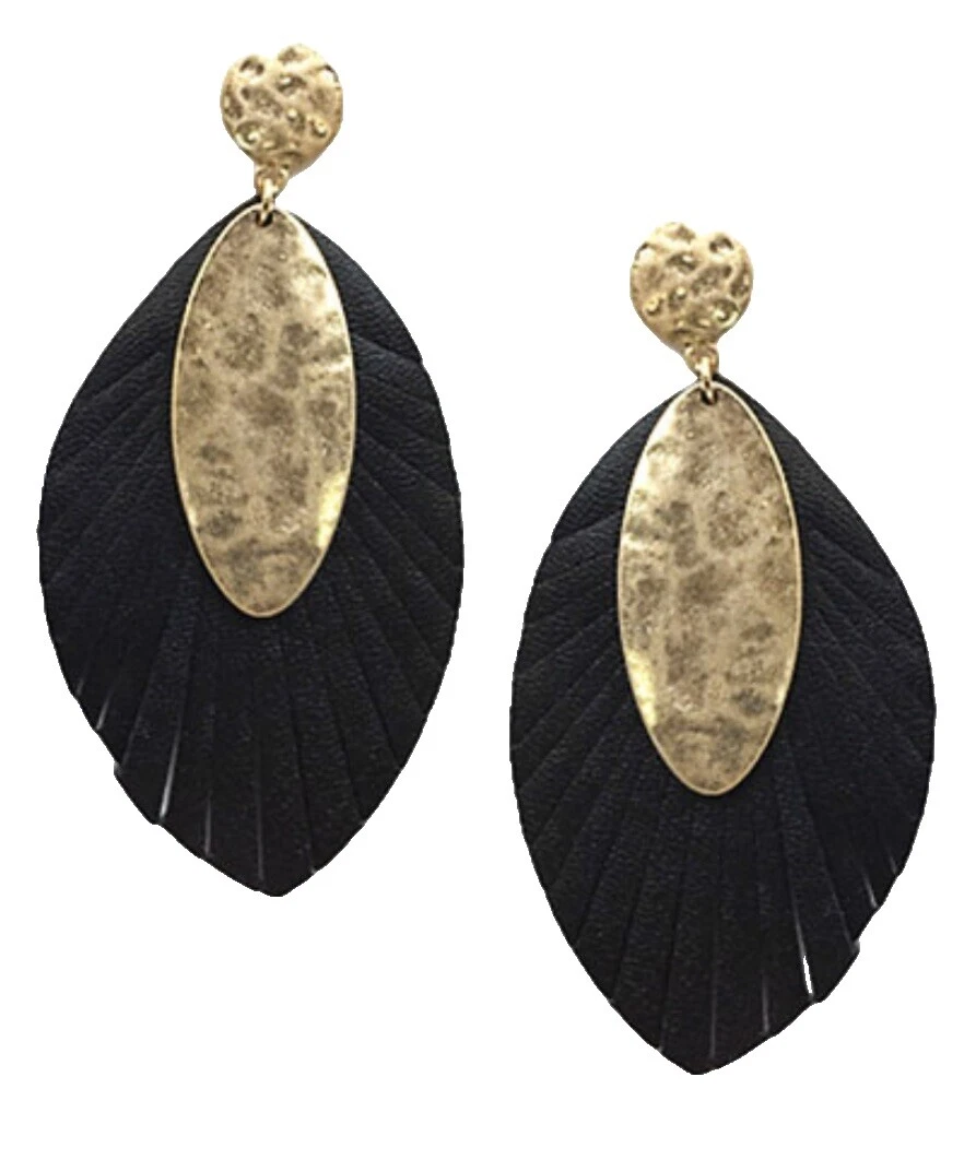 Pendientes de moda de cuero negro