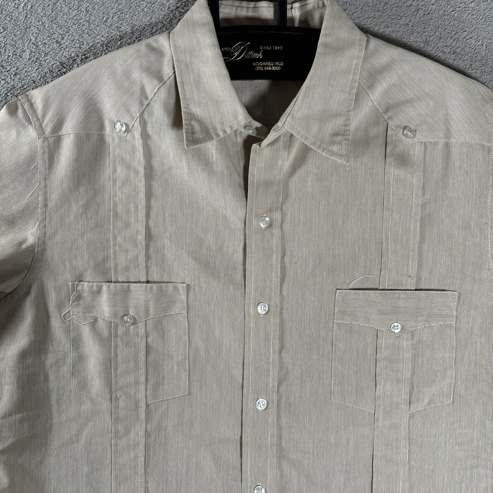 Vintage Button Down Shirt Men’s Chest 46" Beige 4 Pockets Bowling Shirt
