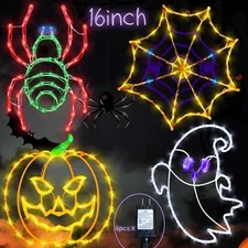 16" Halloween Window Silhouette Lights Decor 4 Pack Colour Lighted Spider Web