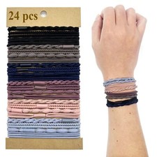 24 pcs Boho Bracelet Hair Ties Set - 4 Styles  6 Colors